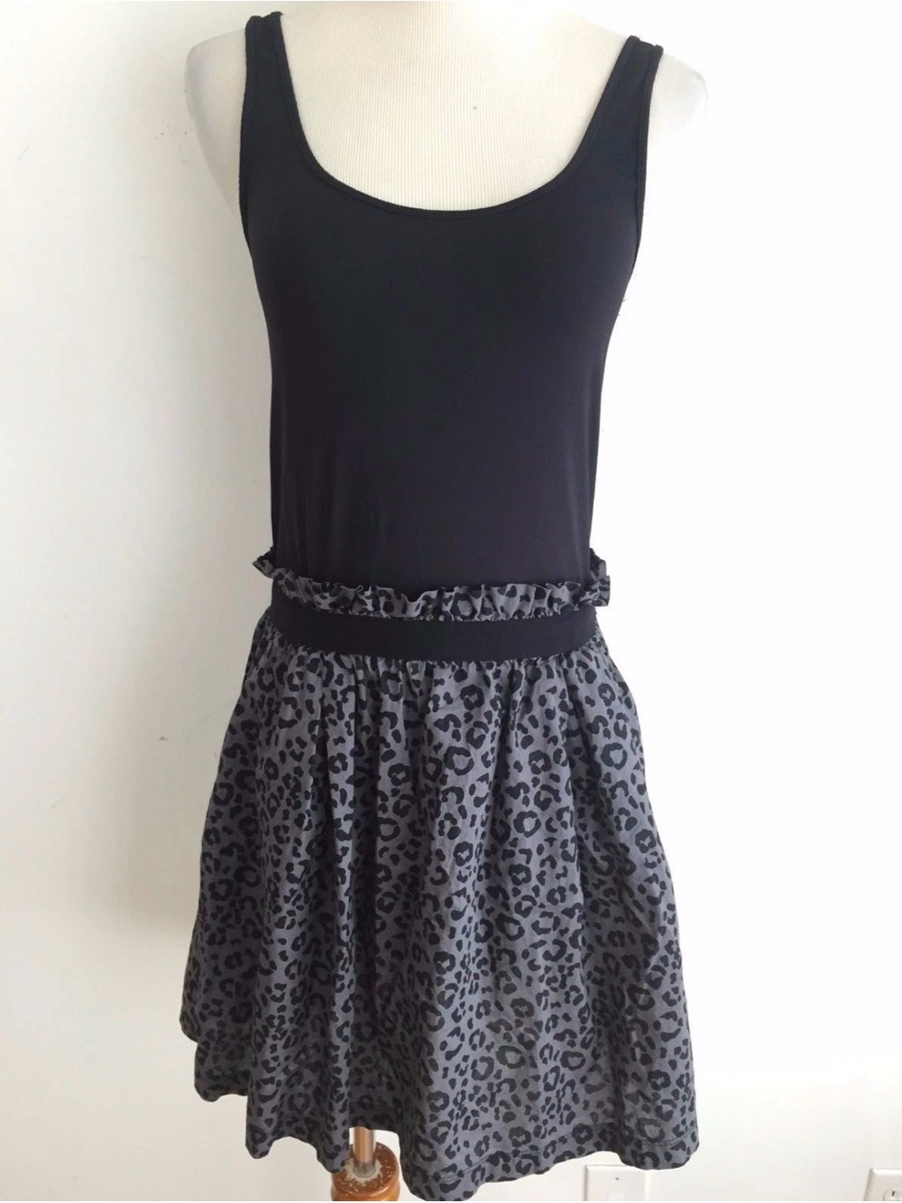 Victoria's Secret Black Gray Leopard Print Combo Tank Dress XS EUC